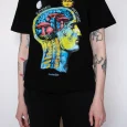 Amsterdam unisex t-shirt with anatomy and mushrooms print, oversized fit